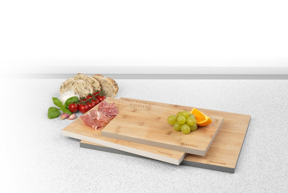 Salter 3 Piece Bamboo Chopping Board Modern Design Set For Fruit Meat Vegetable