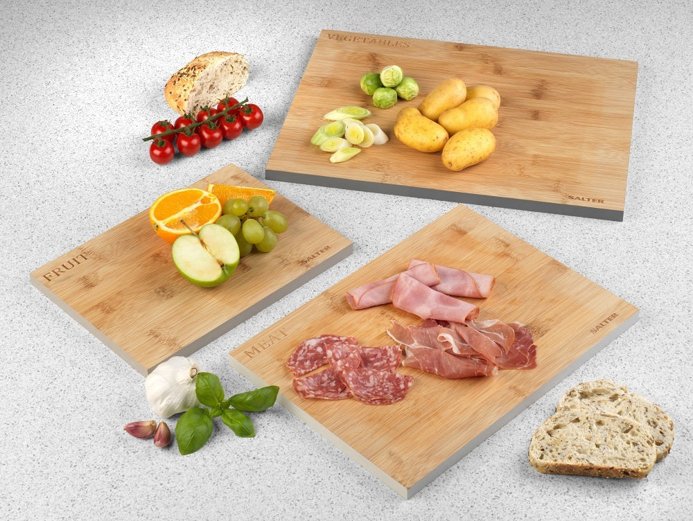 Salter 3 Piece Bamboo Chopping Board Modern Design Set For Fruit Meat Vegetable